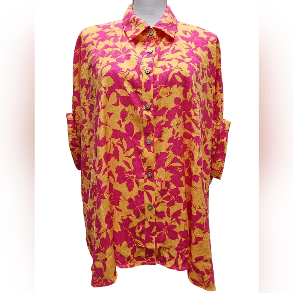 Easel Oversized Blouse Size S Magenta Orange - Picture 2 of 8